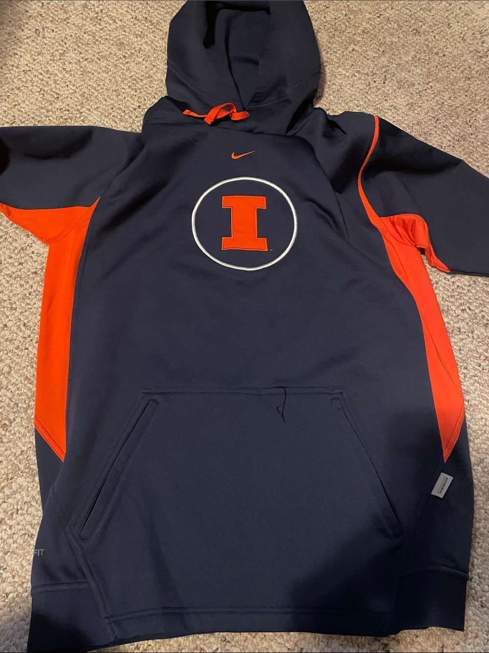 Illinois DriFit Navy/Orange Hooded Pullover with 'I' Logo & Illinois on back